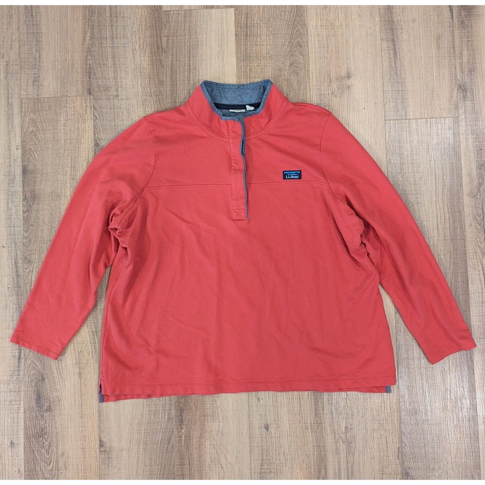 LL Bean Womens 3X Coral Pink Snap Neck Pullover Sweatshirt Coastal 504433